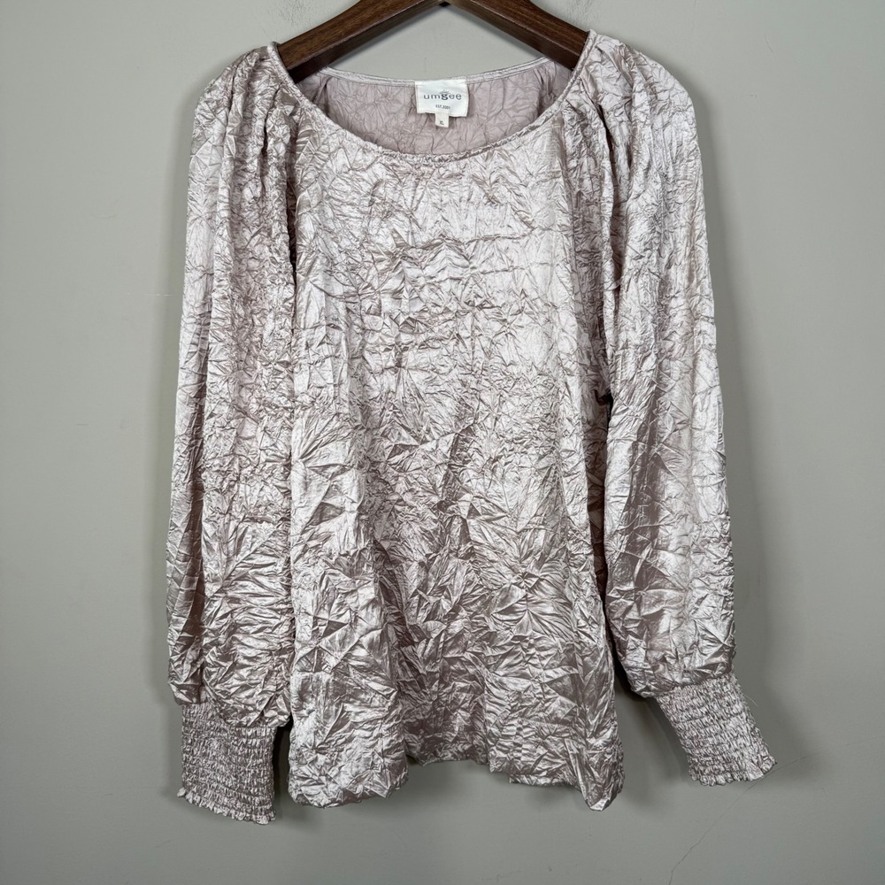 Umgee Wrinkled Round Neck Lantern Sleeve Blouse XL Boho